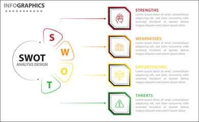 SWOT analysis infographic. Vector illustration for strategic business planning. Comparison chart. Advantages and Disadvantages of company. Infographic design template. Vector illustration. SWOT icon