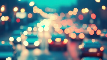 Fototapeta premium Blurry City Traffic at Night with Colorful Lights and Bokeh Effect