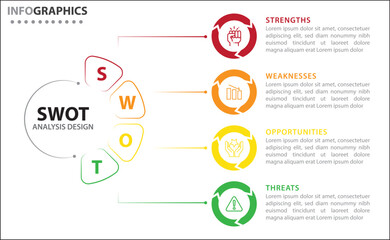 SWOT analysis infographic. Vector illustration for strategic business planning. Comparison chart. Advantages and Disadvantages of company. Infographic design template. Vector illustration. SWOT icon