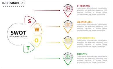 SWOT analysis infographic. Vector illustration for strategic business planning. Comparison chart. Advantages and Disadvantages of company. Infographic design template. Vector illustration. SWOT icon