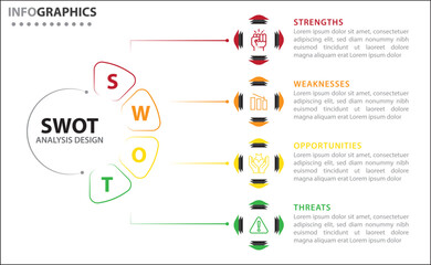 SWOT analysis infographic. Vector illustration for strategic business planning. Comparison chart. Advantages and Disadvantages of company. Infographic design template. Vector illustration. SWOT icon
