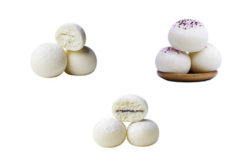 Perfectly round Japanese mochi dusted with starch traditional dessert
