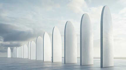 Abstract architectural progression with serene sky evoking growth and future