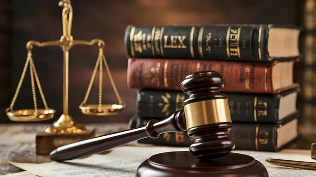 Judge Gavel And Law Books With Golden Scales Of Justice Symbolizing Legal Authority Court And Jurisprudence