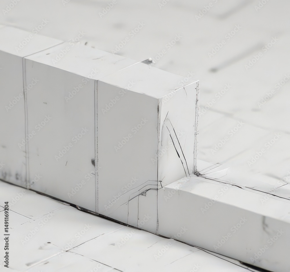 Poster sharp black lines define technical blueprint shapes against a white backdrop, mechanical, pattern, s