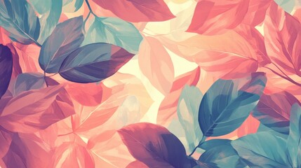 Fototapeta premium Colorful Leaves Pattern with Soft Pastel Tones in a Gentle Composition