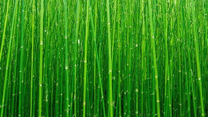 Vibrant green bamboo forest stalks standing tall in precision rows Natural beauty and tranquility captured in a harmonious composition
