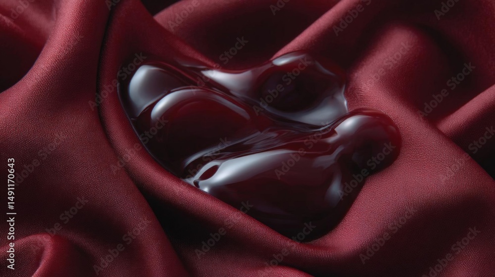 Poster close-up of a dark red fabric with a smooth and shiny texture.