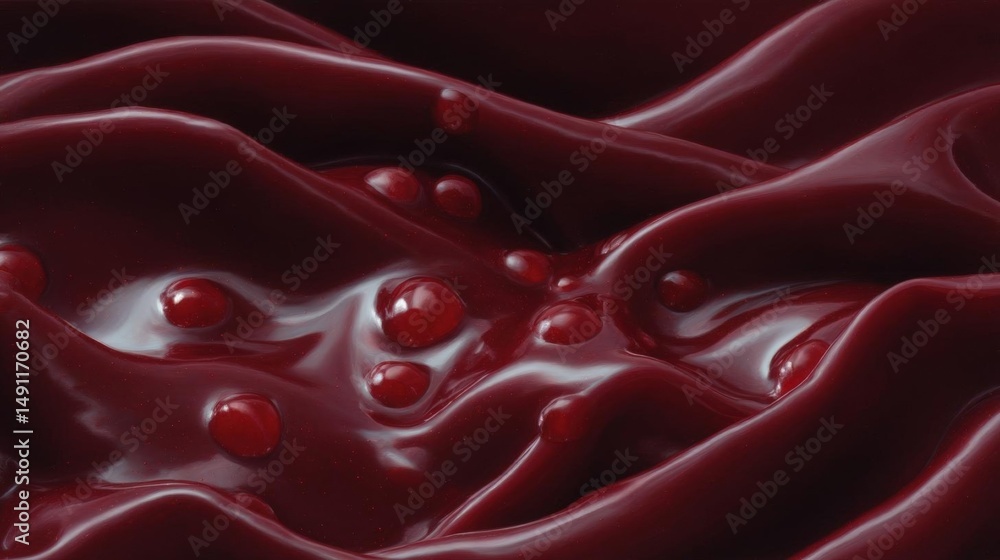 Poster close-up of a dark red liquid, which appears to be a smooth and glossy texture. the liquid is flowin