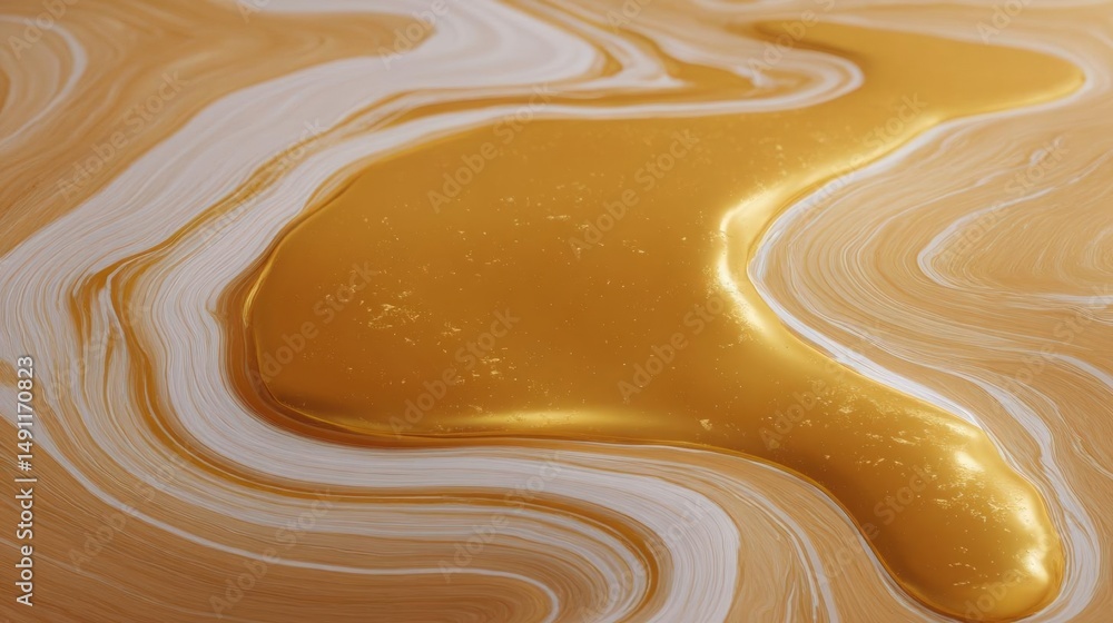 Poster close-up of a liquid substance, which appears to be a golden-brown color. the liquid is flowing in a