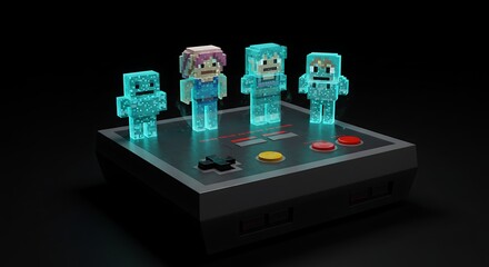 Obraz premium Pixelated figures on retro gaming platform