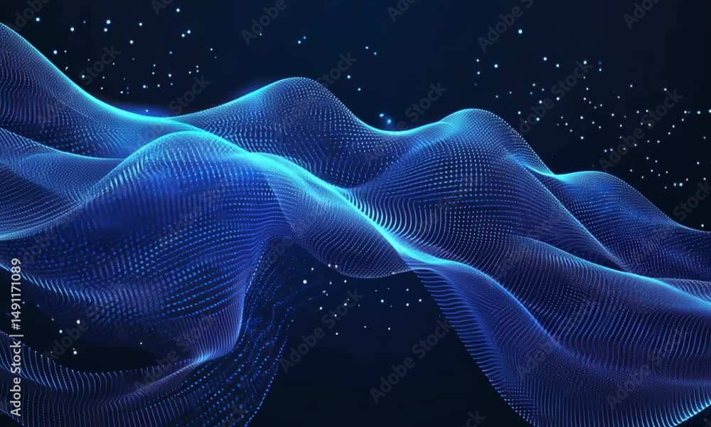 Poster abstract blue wave digital art: a mesmerizing digital artwork depicting a flowing blue wave composed