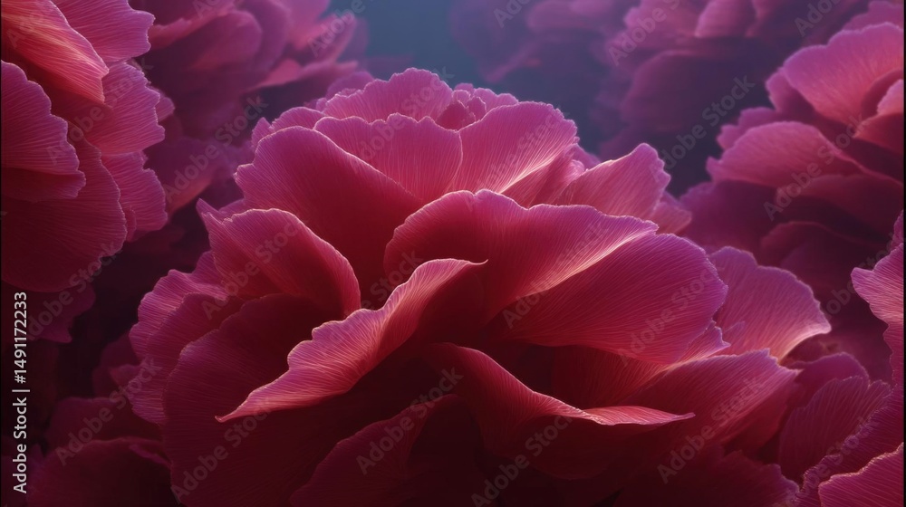 Poster close-up of a group of pink peonies. the petals of the flowers are arranged in a way that they are o