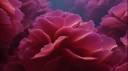 Obraz premium Close-up of a group of pink peonies. the petals of the flowers are arranged in a way that they are overlapping each other, creating a sense of depth and texture.