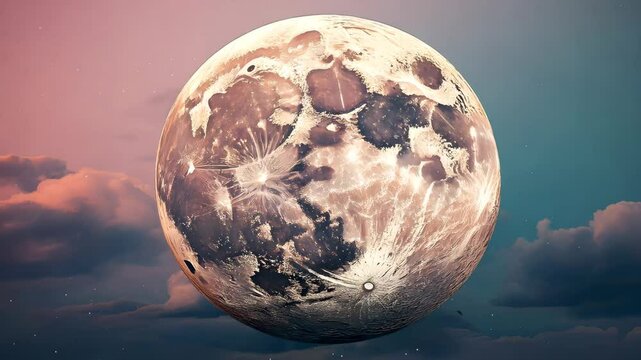 Dreamlike Moon with Human Face and Intricate Patterns in Fantasy Space