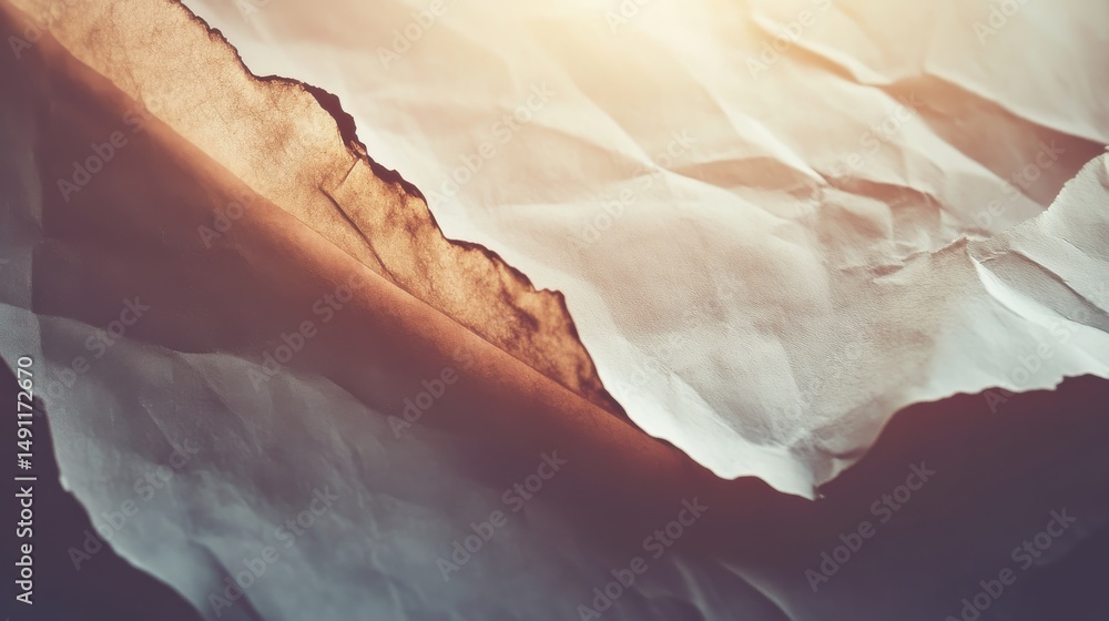 Poster crumpled paper texture with light and shadow play in background