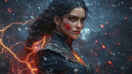Fiery Warrior Woman: A Digital Painting of a Powerful Female Character
