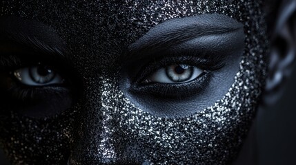 Mysterious Gaze: A Close-Up of a Woman's Face Adorned with Black Glitter