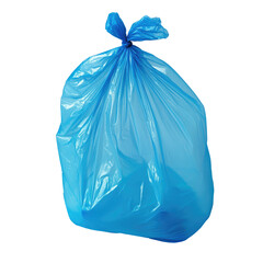 Bright Blue Plastic Bag Tied At The Top Is  isolated on a transparent background