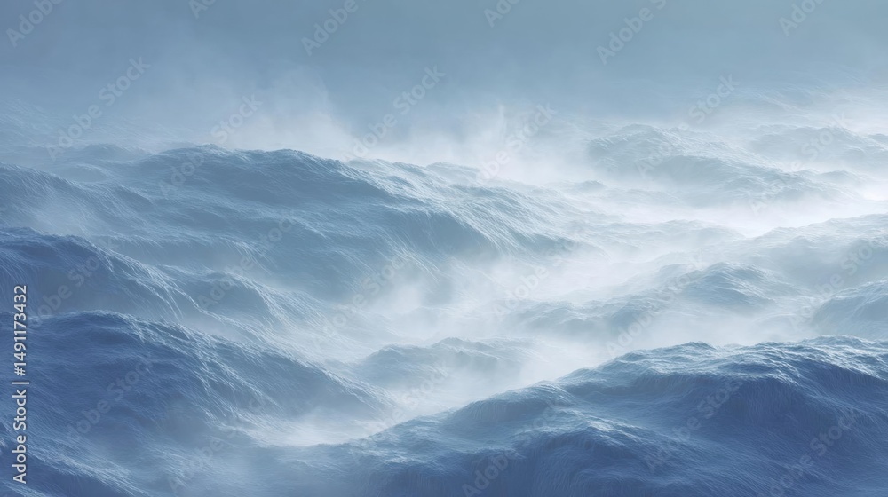 Poster close-up of a large wave crashing onto the shore. the wave is a deep blue color and appears to be tu