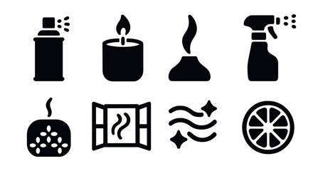 Solid style icons of safety in cleaning: gloves icon, mask for fumes, caution wet floor sign, locked cabinet, child-safe icon, ventilation fan, warning label, safety goggles.