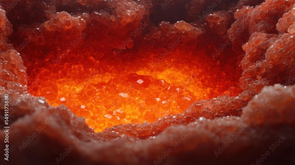 Poster close-up of a group of orange-colored crystals. the crystals are arranged in a circular pattern, wit