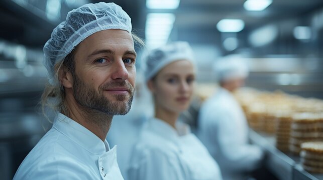 Food industry workers smiling