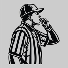 a referee blowing a whistle silhouette vector design art and illustration