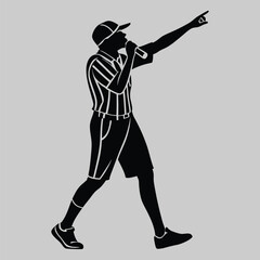 a referee blowing a whistle silhouette vector design art and illustration