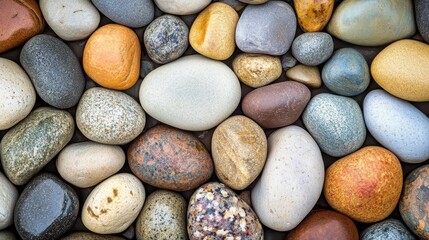 Multicolored Pebbles and Stones on a Natural Background Surface