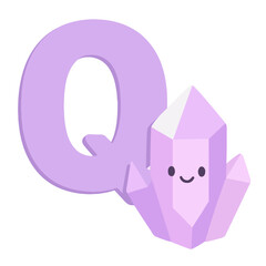 Uppercase Letter Q with Cute Quartz Crystal – Nature Alphabet Vector for Kids