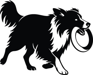 Border Collie Toy Silhouette, Black White Dog Running Graphic