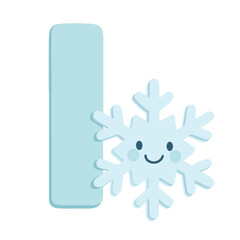 Uppercase Letter I with Cute Ice Crystal – Nature Alphabet Vector for Kids