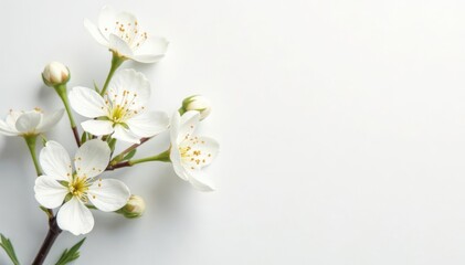 Obraz premium Delicate white blossoms on a stark white background , light, elegant, floral