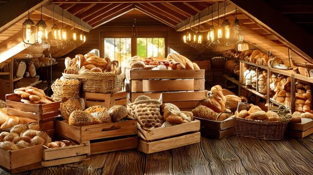 Traditional Bakery Showcase with Diverse Loaves