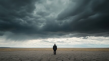 Solitary Figure Under a Stormy Sky