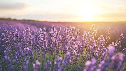 Naklejka premium A vast, serene field of lavender stretches into the horizon.