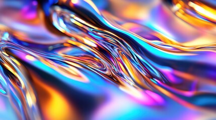 Colorful Abstract Waves with Shiny Metallic Surface and Reflections