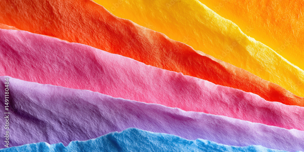 Poster layers of colorful tissue paper arranged in a vibrant display on a flat surface