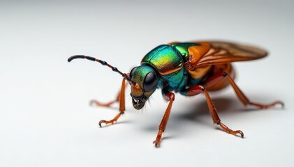 Naklejka premium Close-up of colorful insect on white background, studio, invertebrate, cockroach