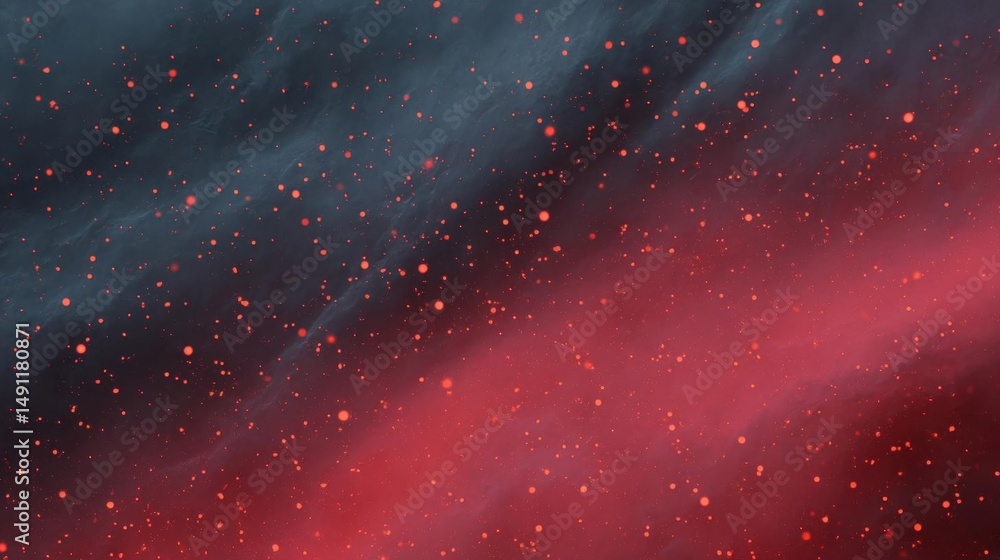 Poster abstract background with a dark blue and red color scheme. the background is filled with small orang