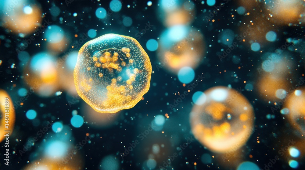 Aufkleber vibrant microscopic view of colorful cellular structures and particles