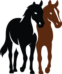 Horses Pair Silhouette Art, Two Horses Facing Forward