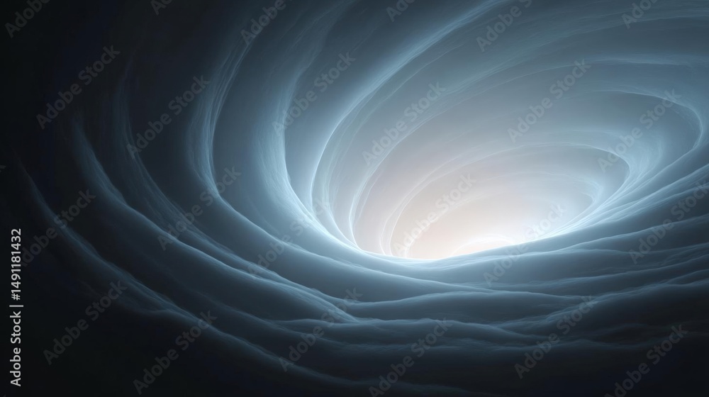 Poster abstract digital art piece that appears to be a tunnel or a tunnel of light. the background is dark 