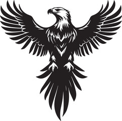 Majestic black and white eagle silhouette with wings spread wide and laurel wreath
