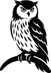 Owl Branch Silhouette Bold, Owl Illustration Vector Art