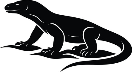Komodo Dragon Monochrome Graphic, Detailed Reptile Silhouette