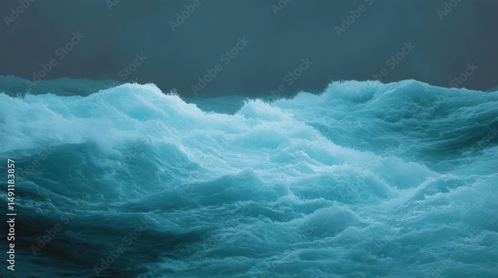 Poster close-up of a large wave breaking in the ocean. the wave is a deep blue color and appears to be cras