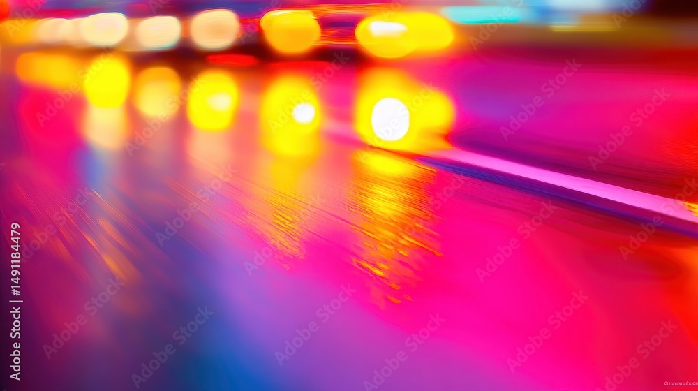 Poster abstract light patterns in vibrant colors reflecting on a surface