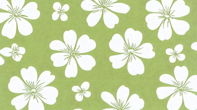 Seamless Green Floral Pattern White Flowers Textile Design